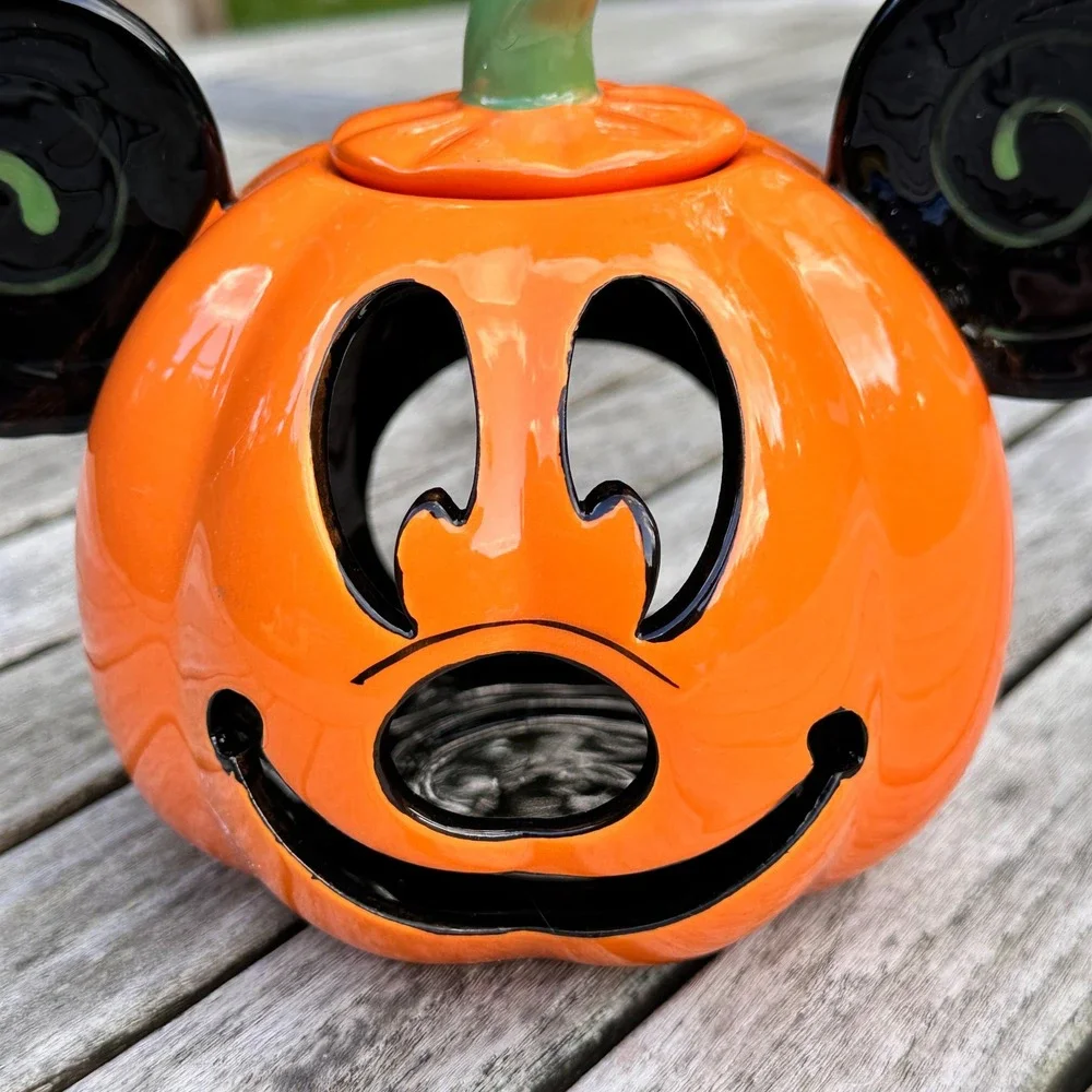 Disney Park Mickey Mouse Halloween Pumpkin Hand Painted Tea Light Candle Holder